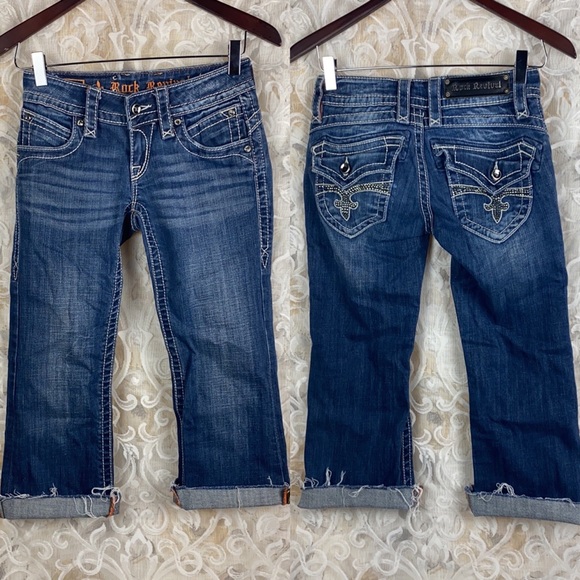 Rock Revival Denim - Rock Revival Scarlett Cut off Capri Cropped Cuffed Jeans medium wash distressed